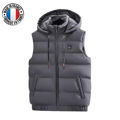 Gilet chauffant capuche gris