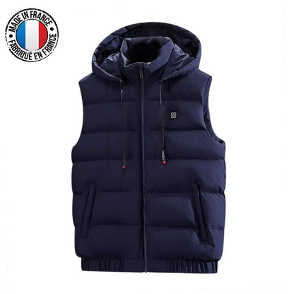 Gilet chauffant capuche bleu